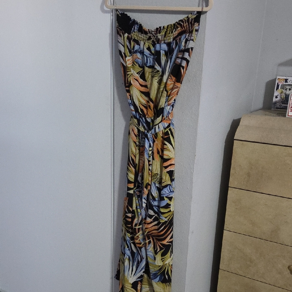 Tropical Leaf Print Maxi Dress